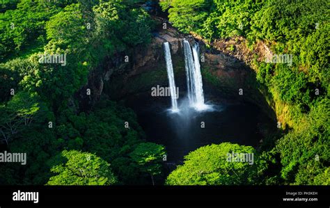 Wailua Falls (aerial), Wailua River State Park, Kauai, Hawaii USA Stock Photo - Alamy