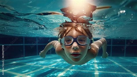 Generative AI, child, boy or girl swimming in the pool, swimming ...