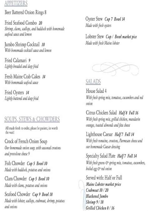 Lighthouse Inn & Restaurant Menu, Seal Harbor, ME