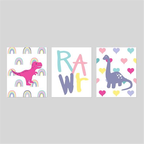 Girls Dinosaur Decor, Girls Dinosaur Room Decor, Girls Dinosaur Nursery Art, Dinosaur Art for ...