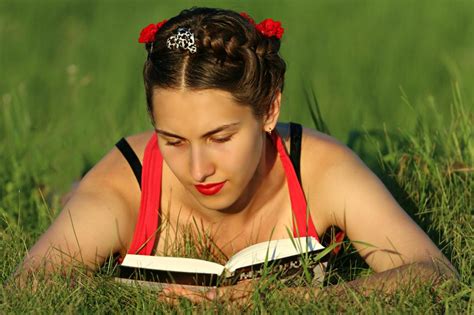 Girl Reading green grass free image download