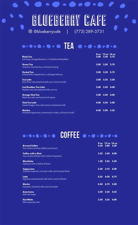 Blueberry Cafe Menu