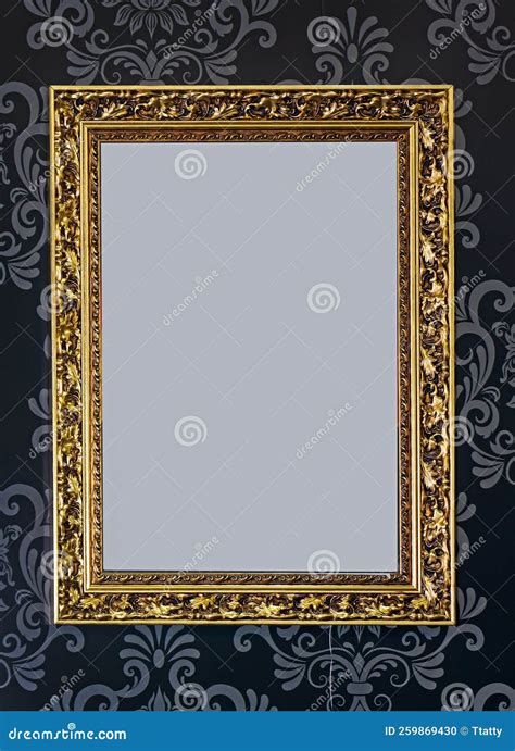 Blank Gold Frame on Wallpaper Patern Stock Photo - Image of baroque ...