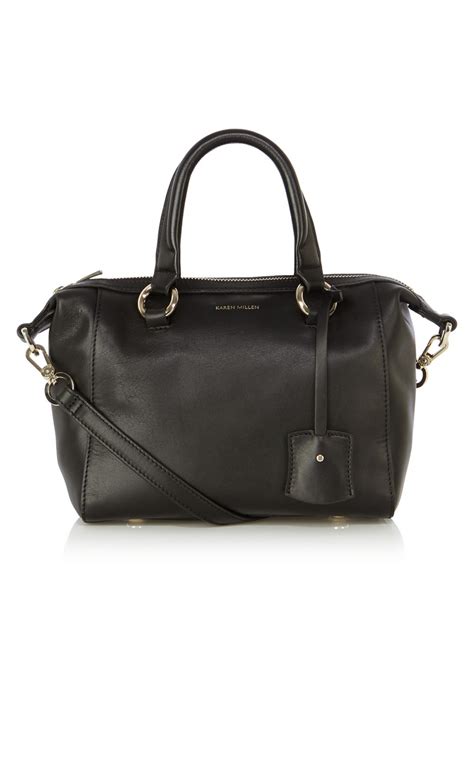 Karen Millen Mini Bowler Bag in Black | Lyst