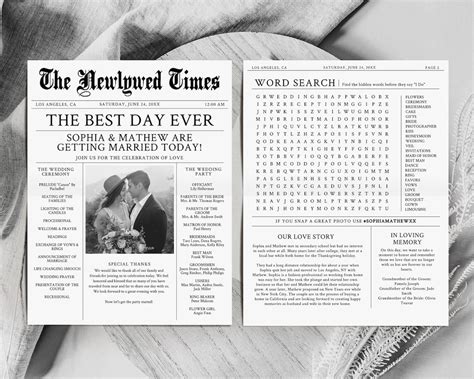 Newspaper Wedding Program, Printable Wedding Programs, Wedding Program Template, Fun Wedding ...