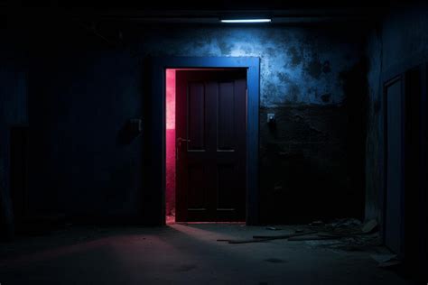 Premium Photo | A dark room with a door and a red and blue light