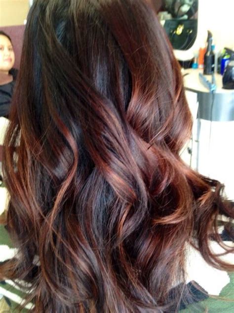 Dark Red Brown Hair With Balayage | balayage hairstyles for long dark hair