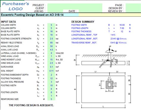 Eccentric Footing Design Spreadsheet Based on ACI 318-14 - Engineering Books