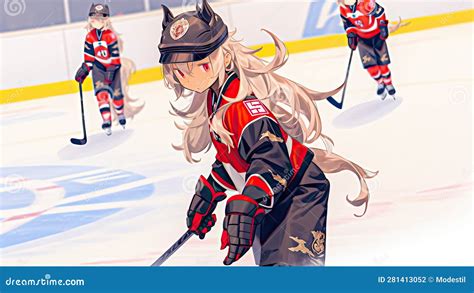 Ice Hockey Player Anime Art Style - Generative AI Stock Illustration ...