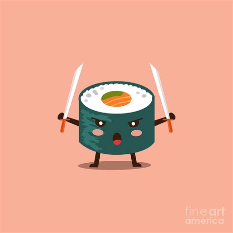 Vector Sushi Cartoon Character Digital Art by Apple Art - Pixels