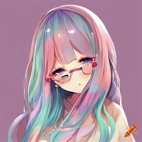 Cute pastel anime girl with rainbow colors