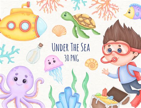 Under the Sea Clipart Watercolor Sea Animals Png - Etsy