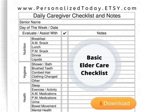 Printable Elder Care Daily Caregiver Log PDF Digital Download - Etsy ...