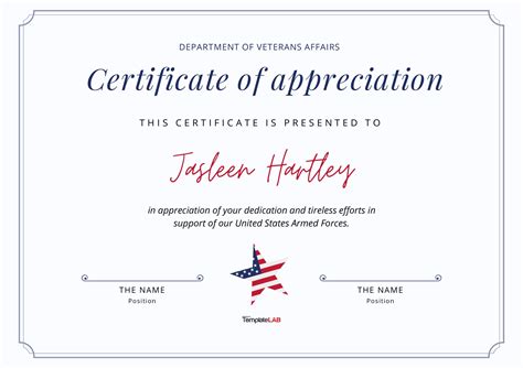 Veteran Certificate Of Appreciation Template Free