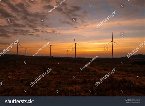 Wind Turbine On Sunset Backgroundsilhouette Style Stock Photo 572670865 ...