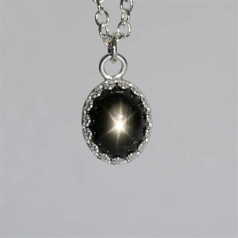 Natural Black Star Sapphire Pendant Sterling Silver / Black