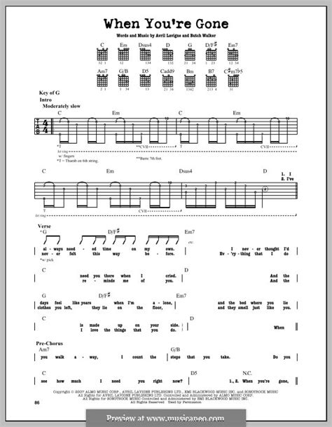 When You're Gone by A. Lavigne, B. Walker - sheet music on MusicaNeo