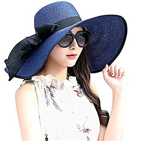 Womens Big Bowknot Straw Hat Floppy Foldable Roll Up Beach Cap Sun Hat ...