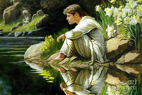 Narcissus Looking of the river Painting by Mark Ashkenazi - Fine Art America