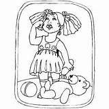 Crying Girl With Broken Toy Bear Coloring Sheet sketch template