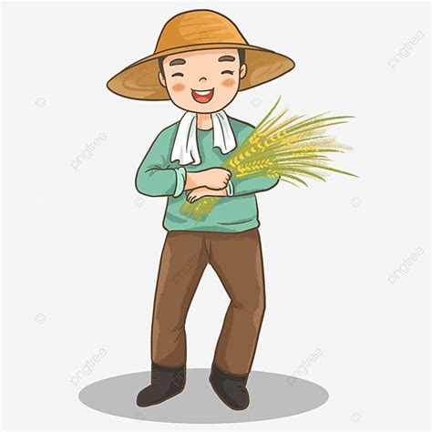 Rice Farmer Clipart Hd PNG, Cartoon Hand Drawn Farmer Holding Rice, Vector Illustration ...