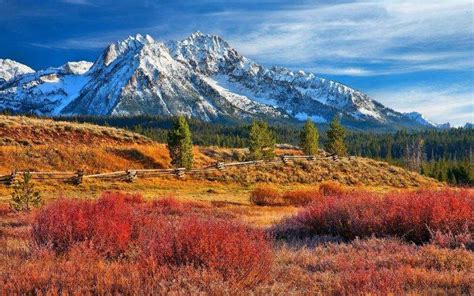 nature, Landscape, Snowy Peak, Forest, Grass, Mountain, Fence, Colorful, Fall, Idaho Wallpapers ...