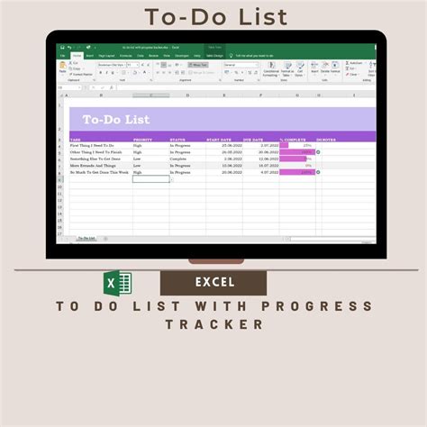 To Do List With Progress Tracker Excel Template - Etsy