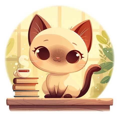 Premium Vector | Burmese Cat Sitting on a Bookshelf