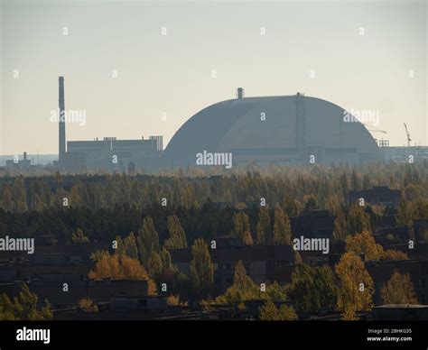 View from roof of ghost town Pripyat, post apocalyptic city and new ...