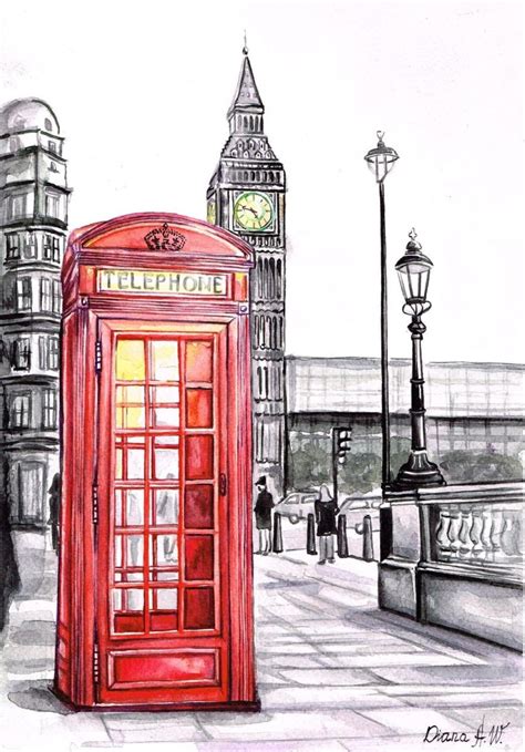 Diana Aleksanian | WATERCOLOR | London, Red telephone Box, Big Ben | London painting, London art ...