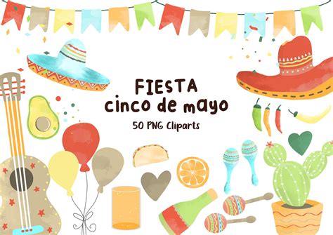 Mexican Clip Art Cinco De Mayo Clipart, Fiesta Clipart Sombrero, Mexican Food Watercolor ...