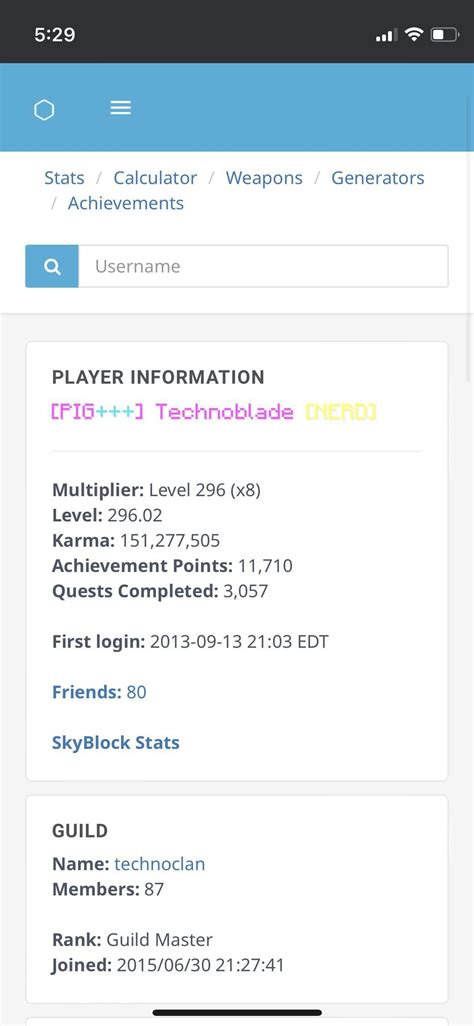 Plancke removed the last login from Technoblade's profile : hypixel