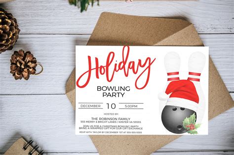 Christmas Bowling Party Invitation, Editable Holiday Bowling Invite, C – Paperie Candy