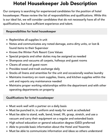 Hotel Housekeeper Job Description | Velvet Jobs