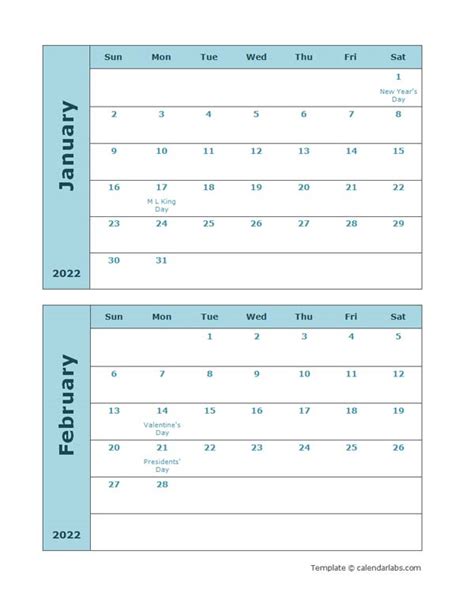 2022 Word Calendar Two Months Per Page - Free Printable Templates