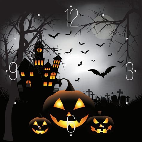 Halloween graveyard scenes pumpkin haunted house large clock | Zazzle in 2022 | Halloween ...