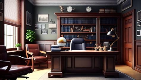 Premium Photo | School principal's office with desk seats and bookcase