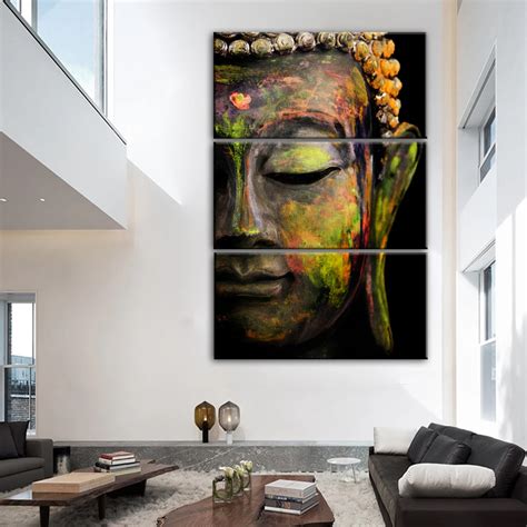 3 Panels Large Buddha Face Wall Art Canvas Painting Modern Buddhism ...