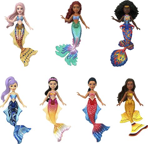 Buy Mattel Disney The Little Mermaid Ariel and Sisters Small Doll Set, Collection of 7 Mermaid ...