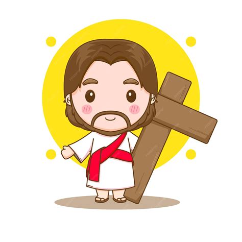 Jesus Cristo com a cruz chibi ilustração do personagem de desenho ...