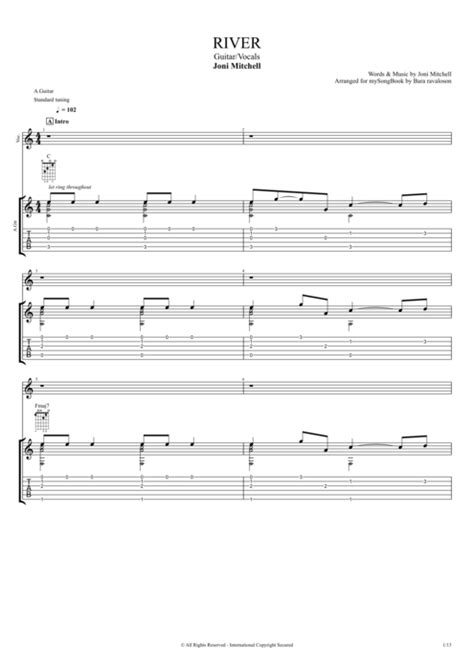 River by Joni Mitchell - Guitar & Vocals Guitar Pro Tab | mySongBook.com