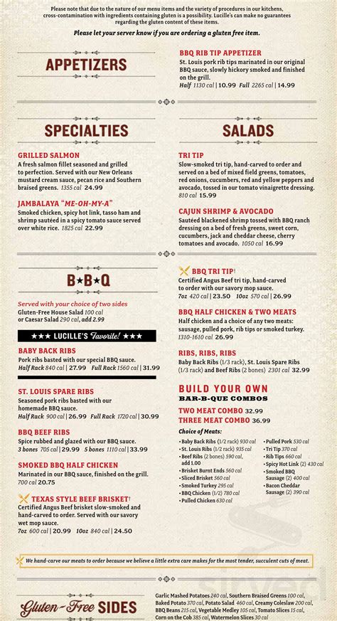 Lucille's Smokehouse Bar-B-Que menu in Brea, California, USA