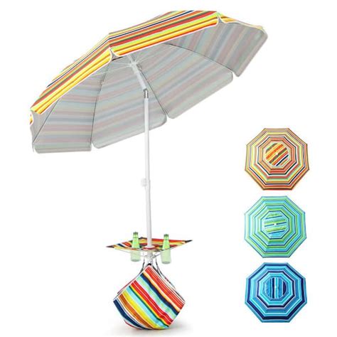 HONEY JOY 6.5 ft. Tilt Beach Umbrella w/Table Windproof Ventilated ...