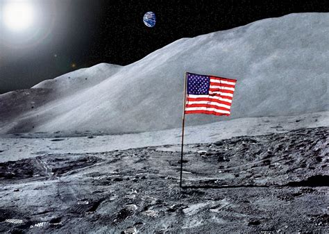 Neil Armstrong On The Moon Holding Flag