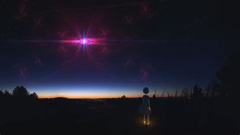 3840x2160 Resolution Anime Girl Staring At Night Sky 4K Wallpaper - Wallpapers Den