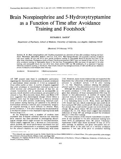 (PDF) Brain norepinephrine and 5-hydroxytryptamine as a function of ...