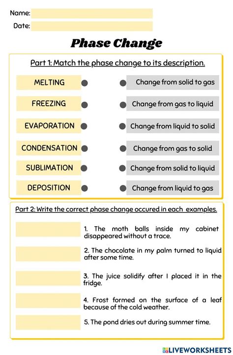 Phase Change Worksheet Physical Science