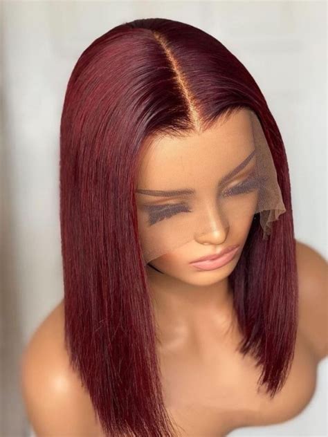 YSwigs Straight Hair 13X6 HD Lace Front Wig Human Hair Wigs 99J Red ...