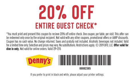 Sizzling Savings: Grab your Free Printable Coupons for 20% Off at Denny's 2023