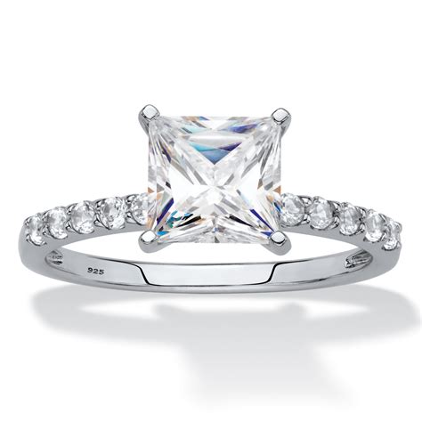 Princess-Cut Created White Sapphire Engagement Ring 2.44 TCW in Platinum over Sterling Silver at ...